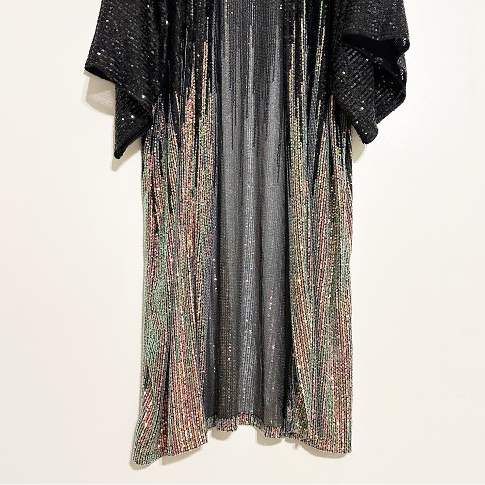 Free People Party On Sequin Kimono Jacket Duster In Color Black Combo - Picture 5 of 10